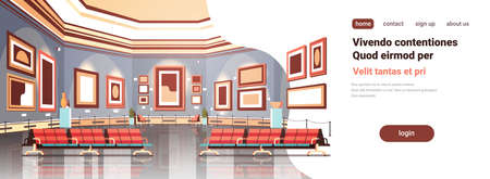 modern art gallery in museum interior creative contemporary paintings artworks or exhibits flat copy space horizontal vector illustrationのイラスト素材