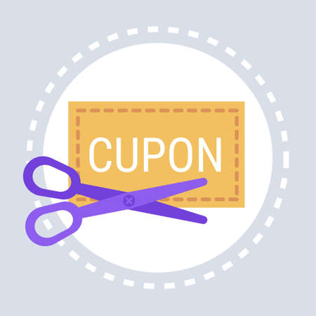 scissors cutting discount coupon shopping icon concept flat vector illustrationのイラスト素材