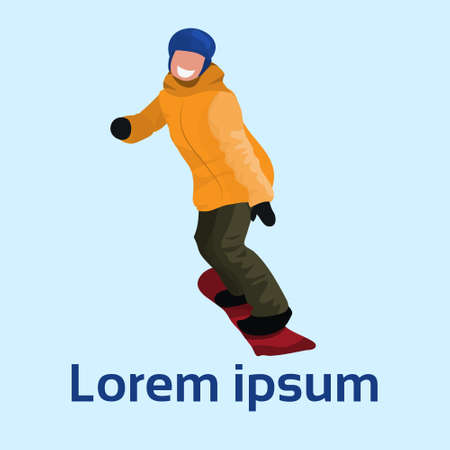 snowboarder man sliding down guy snowboarding winter vacation activity flat copy space isolated vector illustrationのイラスト素材