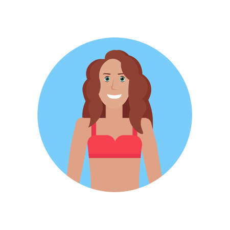 young bikini woman face avatar girl in swimsuit summer vacation concept female cartoon character portrait flat isolated vector illustrationのイラスト素材
