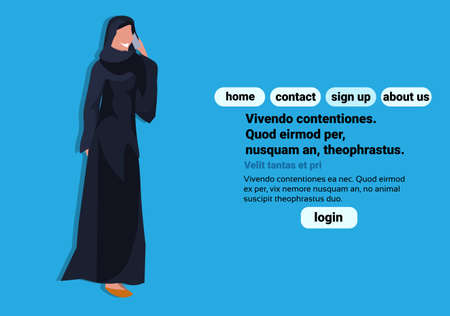 Arabic woman using smartphone wearing traditional clothes black saree arab businesswoman female...