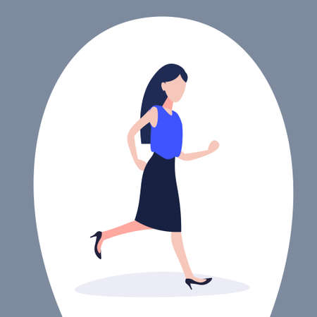 businesswoman running business meeting female hardworking process concept cartoon character isolated full length flat vector illustrationのイラスト素材