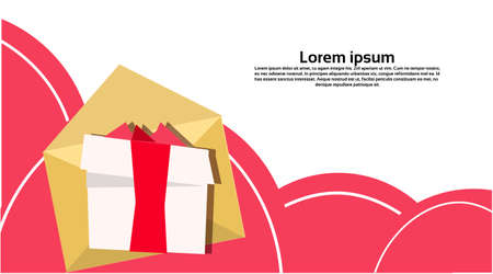 gift box envelope holiday sale shopping surprise concept flat horizontal copy space vector illustrationのイラスト素材