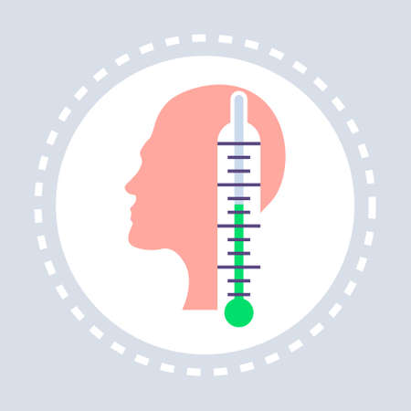 thermometer normal temperature human head profile icon healthcare medical service logo medicine and health symbol flat vector illustrationのイラスト素材