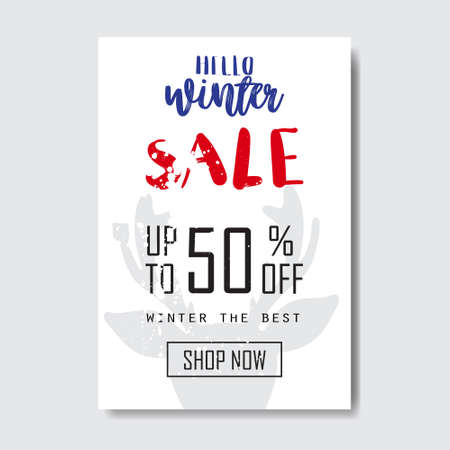 winter sale flyer design season shopping template special discount offer concept vertical poster reindeer background flat vector illustrationのイラスト素材