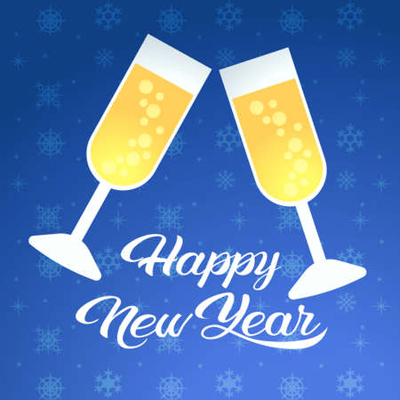 merry christmas happy new year celebration concept two champagne glasses greeting card vector...