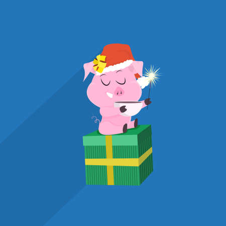 cute pigs symbol of 2019 chinese new year different poses merry christmas holiday celebration concept flat horizontal copy space vector illustrationのイラスト素材