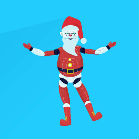santa claus robot merry christmas happy new year holiday concept flat isolated vector illustrationのイラスト素材