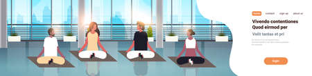 mix race people sitting lotus position doing sport fitness exercises meditation relaxation concept...