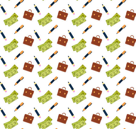 money cash banknotes briefcase pencil icon financial business concept seamless pattern flat vector illustrationのイラスト素材