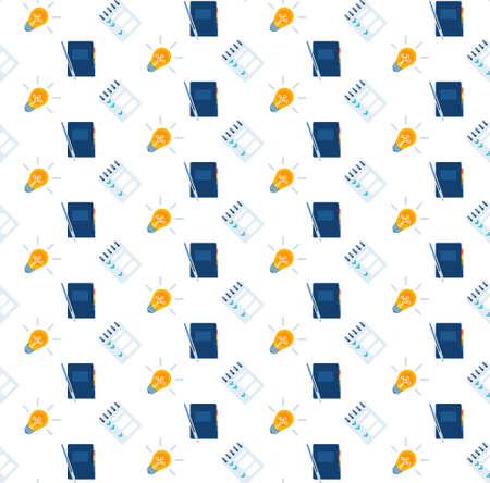 notepad list checklist organizer light lamp icon data organize creative inspiration concept flat seamless pattern isolated vector illustrationのイラスト素材