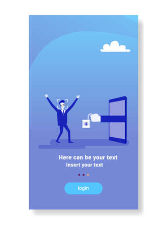 business man getting access face identification scanning modern biometric technology recognition system concept vertical flat copy space vector illustrationのイラスト素材
