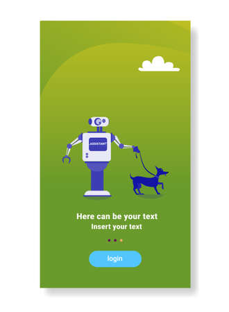 modern robot walking dog house helper bot futuristic artificial intelligence mechanism technology flat vertical copy space vector illustrationのイラスト素材