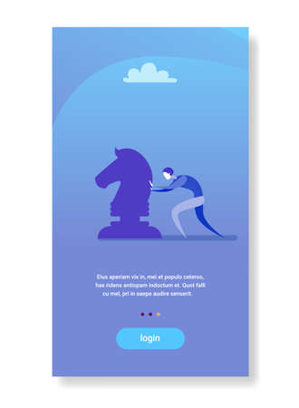 businessman pushing chess figure brainstorming planning process business strategy concept flat vertical copy space vector illustrationのイラスト素材