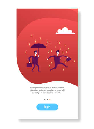 businessman holding umbrella during rain finance protection business man competition concept flat vertical copy space vector illustrationのイラスト素材