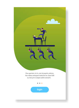 business people team hold businessman with binocular looking future leader successful teamwork strategy vision concept flat vertical copy space vector illustrationのイラスト素材