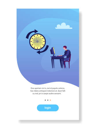 businessman working office workplace deadline time management concept flat vertical copy space vector illustrationのイラスト素材