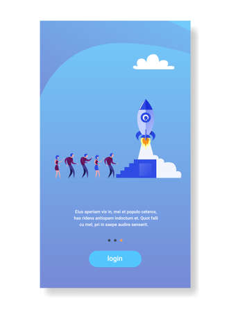 business people group launching space ship rocket new startup strategy development concept flat vertical copy space vector illustrationのイラスト素材