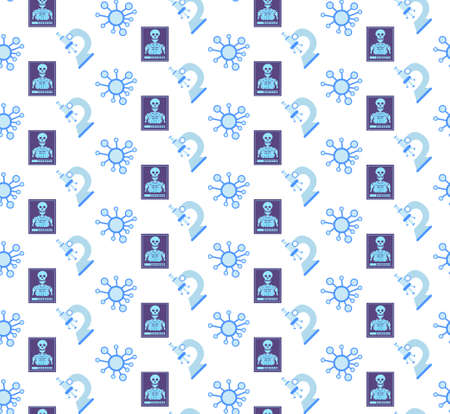 microscope virus bacteria germs x-ray icon healthcare medical service medicine symbol concept seamless pattern flat vector illustrationのイラスト素材