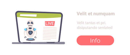 live video streaming modern robot news broadcasting artificial intelligence concept computer application internet connection social watch now service flat copy space vector illustrationのイラスト素材