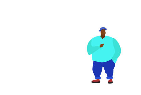 african american big fat man standing pose full length male cartoon character flat isolated...