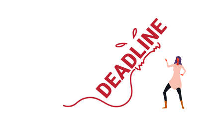 deadline word monster falling on exhausted businesswoman stress problem time management concept overworked business woman horizontal sketch doodle vector illustrationのイラスト素材