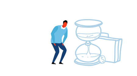 casual businessman near sand watch briefcase time management deadline concept name cartoon character full length sketch doodle horizontal vector illustrationのイラスト素材