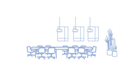 business coworking open space modern conference hall round table for meeting office interior empty no people room sketch doodle horizontal vector illustrationのイラスト素材