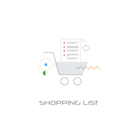trolley cart online shopping list planning concept line style isolated vector illustrationのイラスト素材