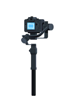motorized gimbal stabilizer for DSLR mirrorless cameras anti shake tool record video scene concept isolated vertical flat vector illustrationのイラスト素材