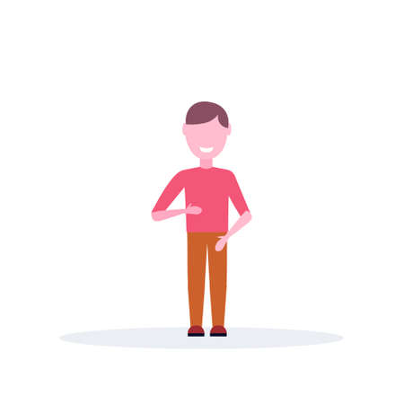 happy smiling boy standing pose little child male cartoon character full length flat isolated vector illustrationのイラスト素材