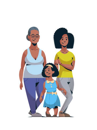 happy three generations african american family celebrating women international 8 march day concept female characters full length vertical vector illustrationのイラスト素材