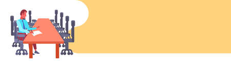 businessman sitting at round table signing business contract document making deal concept modern conference room interior horizontal banner vector illustrationのイラスト素材