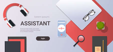 mobile app personal voice assistant smartphone screen digital technology concept top angle view...
