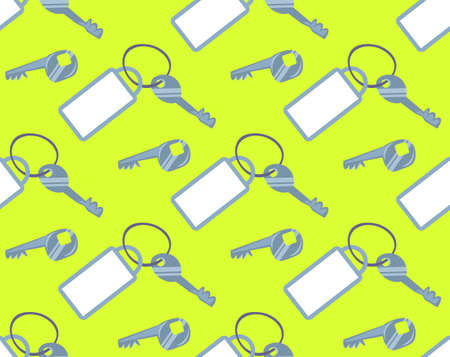 hotel keys with blank white key fob seamless pattern green background horizontal vector illustrationのイラスト素材