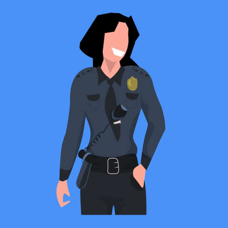 police woman officer in uniform female cop security guard professional occupation concept cartoon...