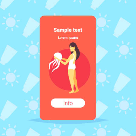 african american girl holding jellyfish danger poisonous sea animal woman having fun on beach summer vacation concept female cartoon character full length flat copy space vector illustrationのイラスト素材