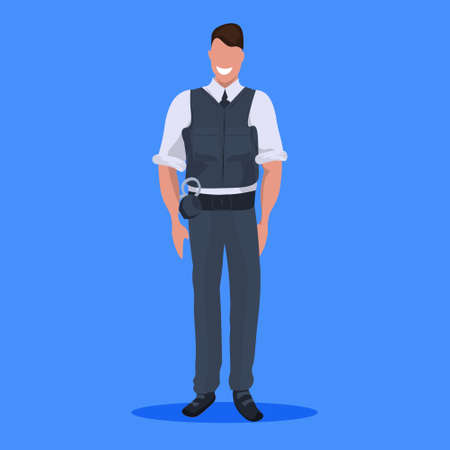 police man officer in uniform male cop security guard professional occupation concept cartoon...