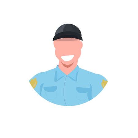 police man face avatar officer in uniform male cop security guard professional occupation concept cartoon character portrait flat white background vector illustrationのイラスト素材
