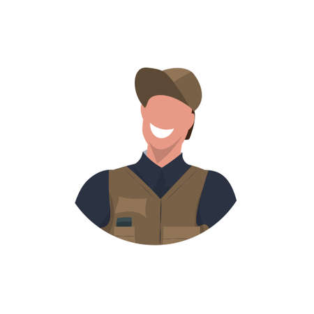 male master or repairman face avatar mechanic repair service worker professional occupation concept happy man in uniform cartoon character portrait flat white background vector illustrationのイラスト素材