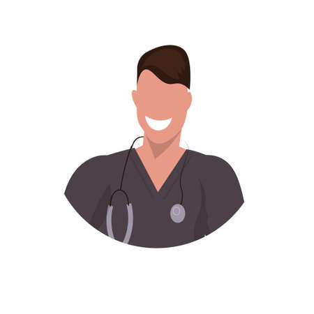 male doctor with stethoscope face avatar man medical clinic worker in uniform professional occupation concept cartoon character portrait white background flat vector illustrationのイラスト素材