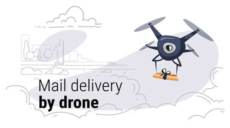 quadcopter express air mail delivery by drone concept modern city buildings cityscape background...