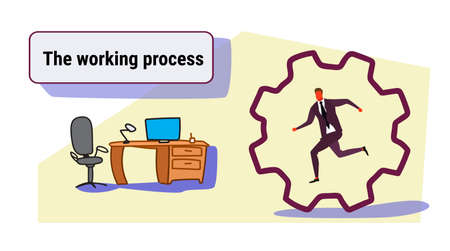 businessman running cog wheel deadline working process concept business man inside corporate...