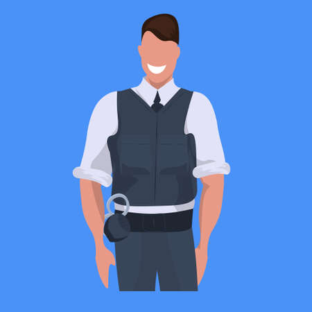 police man officer in uniform male cop security guard professional occupation concept cartoon...