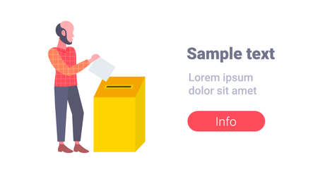 election day concept casual man voter putting paper ballot list in box during voting full length flat horizontal copy space white background vector illustrationのイラスト素材