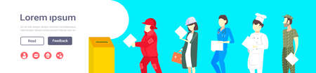 election day concept different occupations voters casting ballots at polling place during voting...