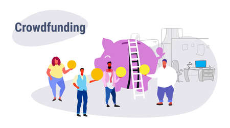casual people group investment money investor crowdfunding concept businesspeople investing dollar...