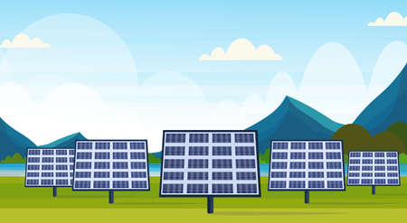 solar panels field clean alternative energy source renewable station photovoltaic district concept...