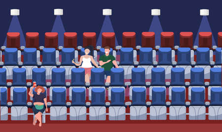fat obese people watching movie overweight characters eating fast food with soda modern cinema...