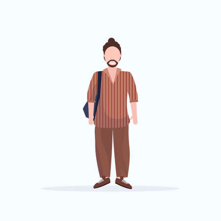 happy man hippie standing pose smiling guy wearing trendy clothes male cartoon character full length flat white background vector illustrationのイラスト素材